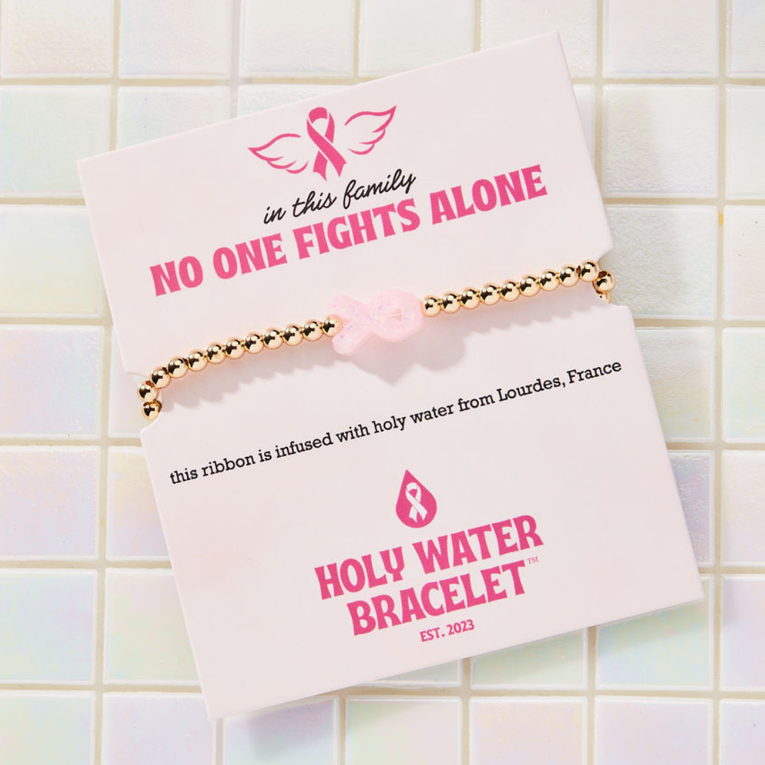 HOLY WATER PINK RIBBON AWARENESS BRACELET IN GOLD