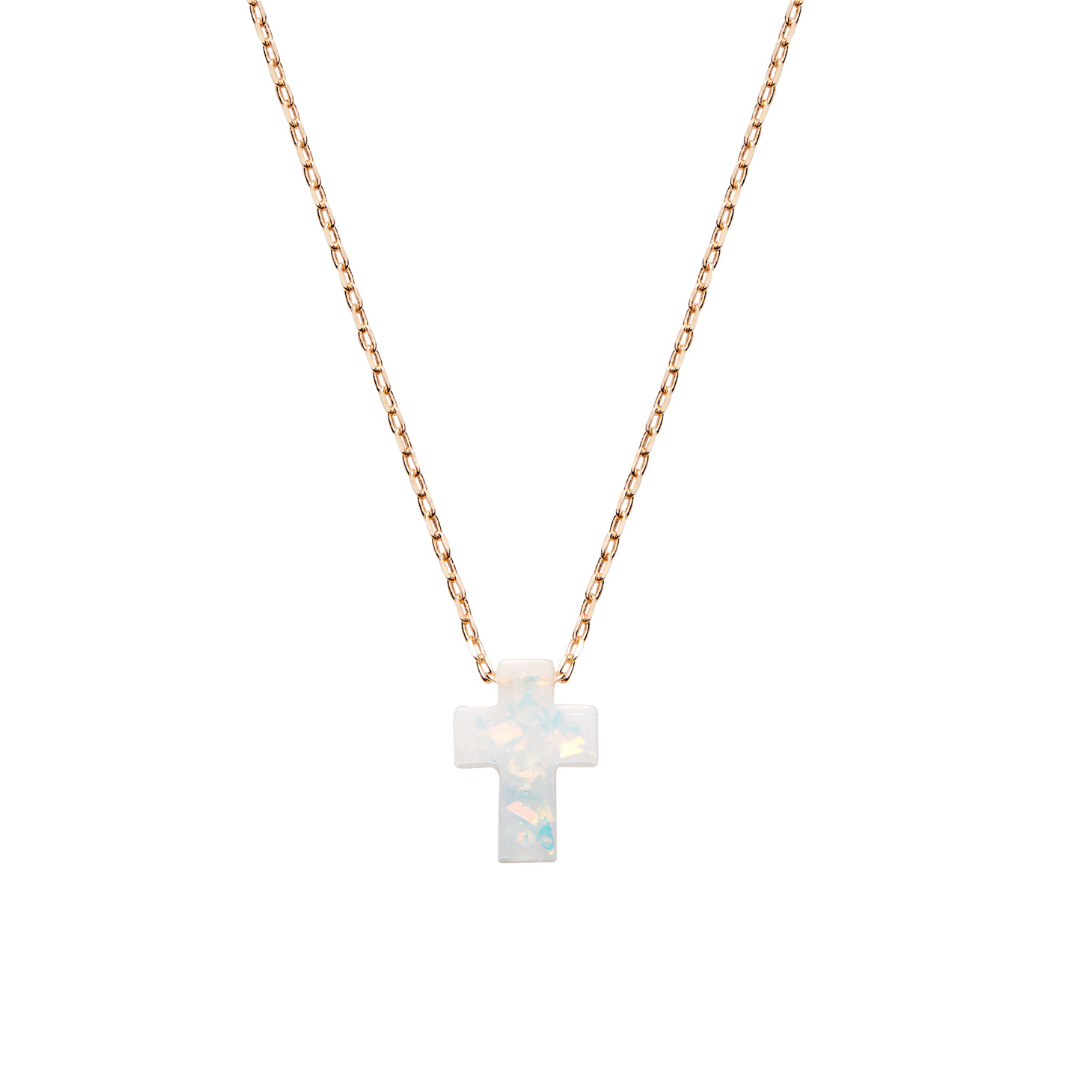 PETITE HOLY WATER CROSS NECKLACE IN GOLD