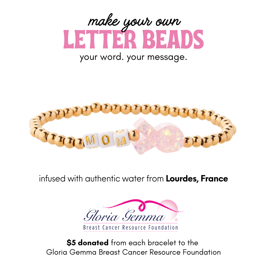 PERSONALIZED HOLY WATER PINK RIBBON BRACELET IN GOLD