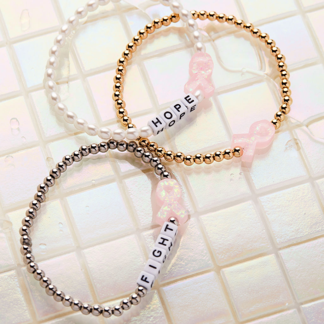 HOLY WATER PINK RIBBON AWARENESS BRACELET IN GOLD