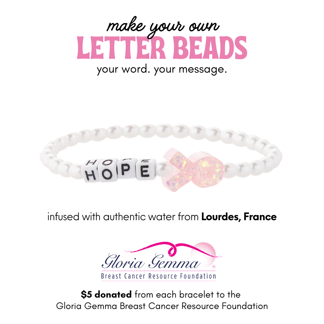 PERSONALIZED HOLY WATER PINK RIBBON BRACELET IN CRYSTAL PEARL