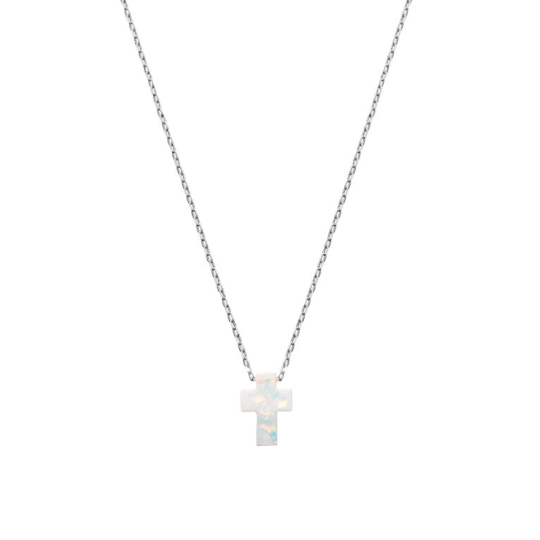 PETITE HOLY WATER CROSS NECKLACE IN SILVER