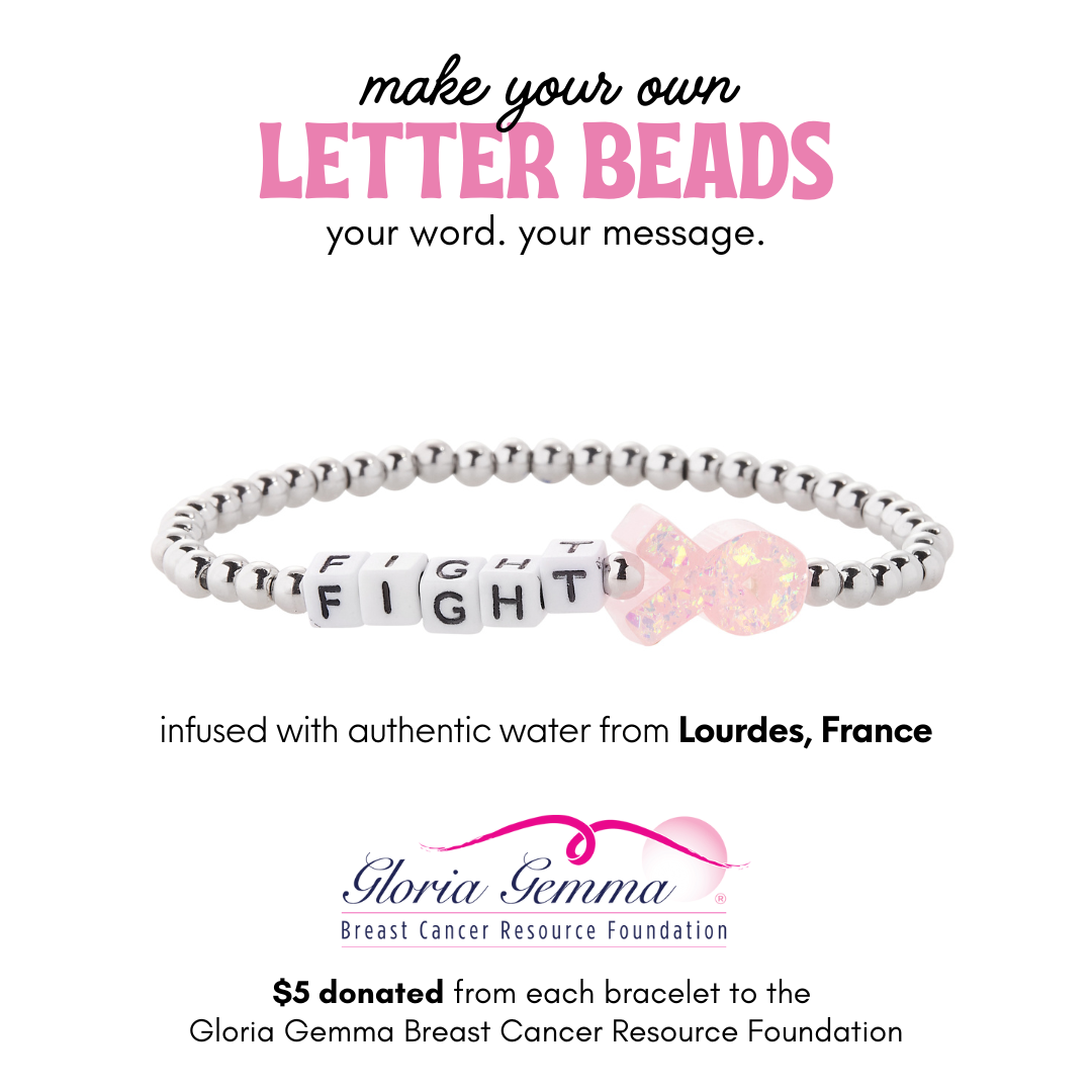 PERSONALIZED HOLY WATER PINK RIBBON BRACELET IN SILVER