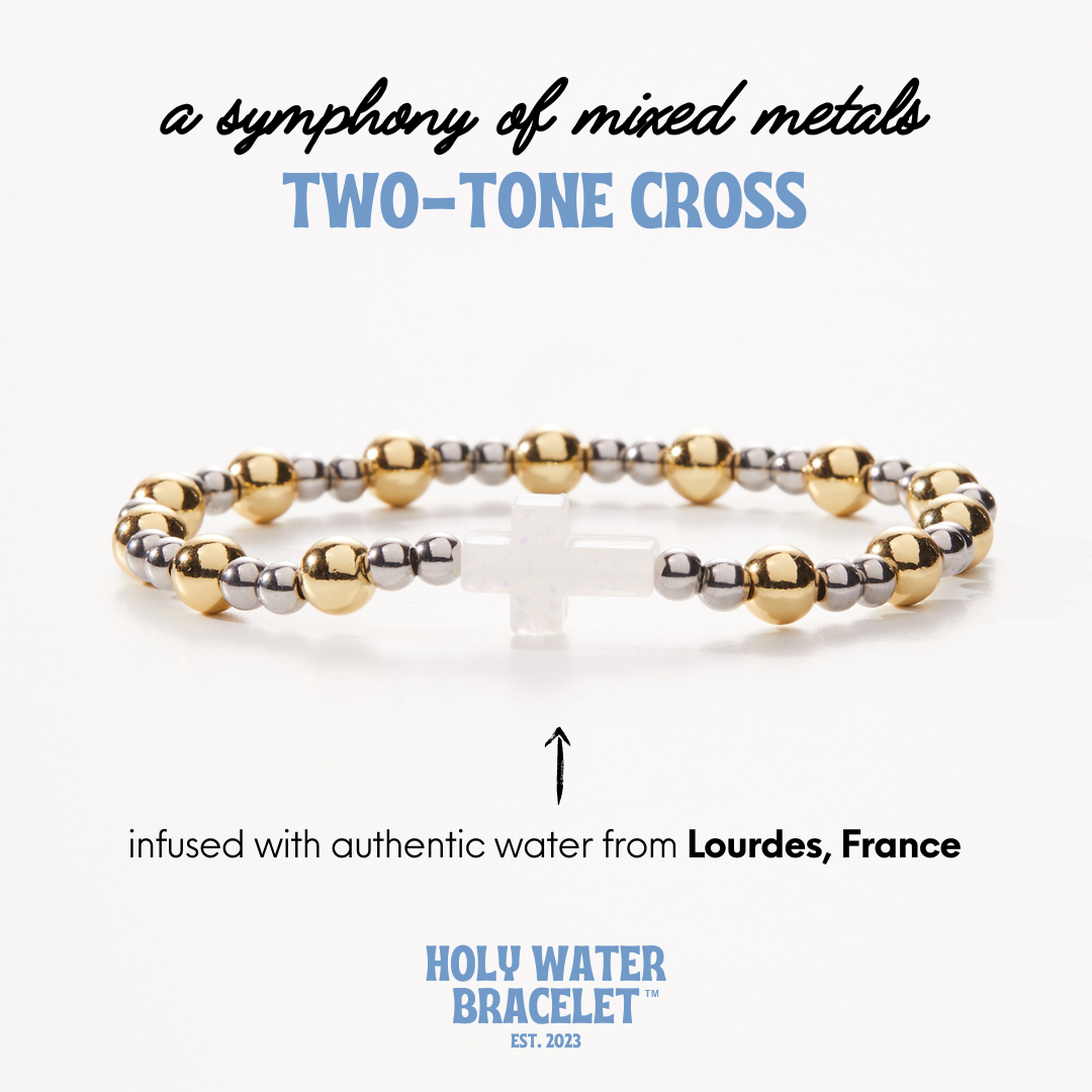 HOLY WATER TWO-TONE CROSS BRACELET